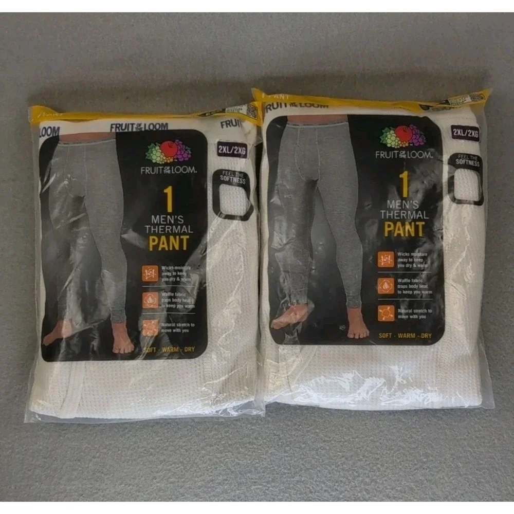 Fruit of the Loom Men's Thermal Pants 2XL White Long‎ Johns 2 Pack NIP
